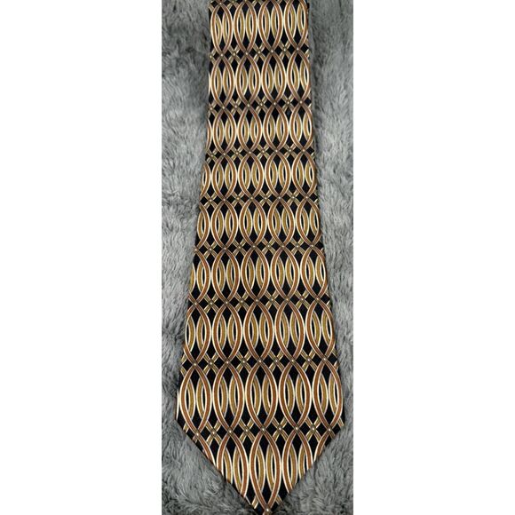 COUNTESS MARA Men's 100% Silk Classic Necktie Designer Black Gold Brown 57" - Picture 8 of 8